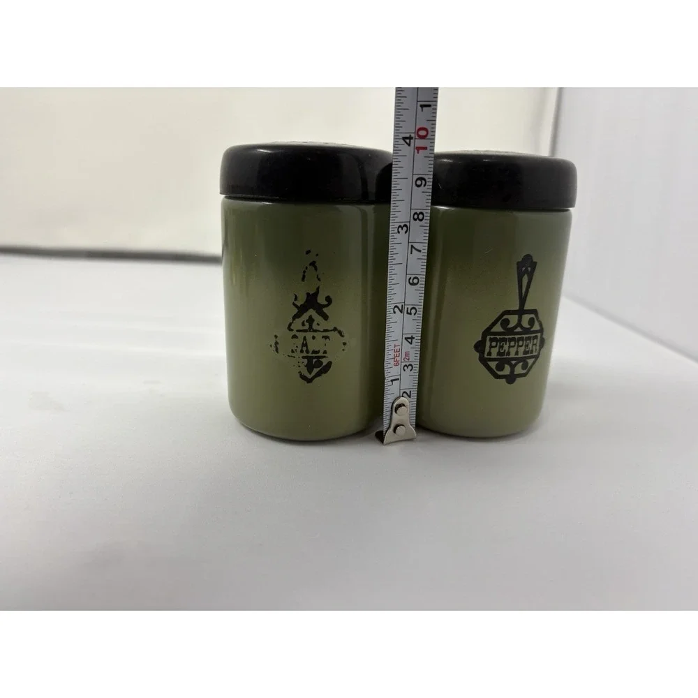 Vintage West Bend Salt &‎ Pepper Shakers Mid Century Modern Olive Green  4